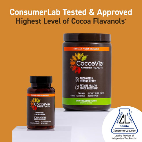 CocoaVia Cardio Health Supplement, 30 Day, 500mg Cocoa Flavanols for Heart Health, Vegan, Dark Chocolate
