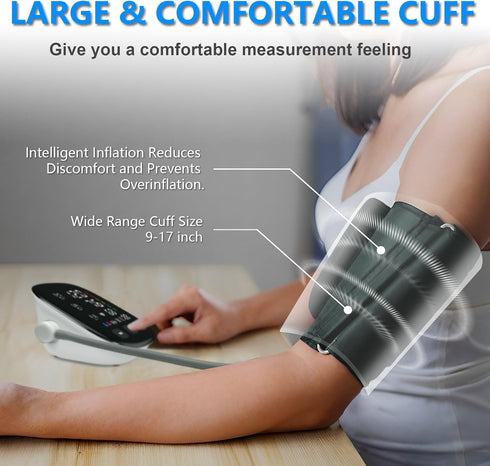 Blood Pressure Monitor, Automatic Upper Arm Monitor for Home Use with Digital LED Display, Adjustable Cuff 9-17'',