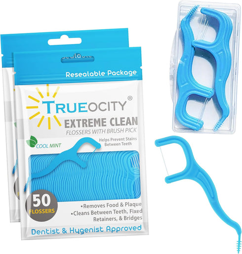 Dental Flossers Brush Picks, 2 Pack with Travel Case (100 Total Count), Mint Flavored for Easy Grip and Use