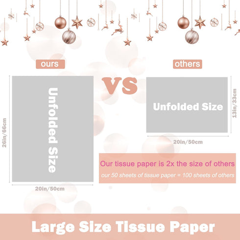 50 Sheets of Rose Golden Gift Tissue Paper, 26x20 Inches Tissue Paper Bulk, Large Size Gift Tissue Paper for, Packing, Birthday, Wedding, Party, Holiday Decor, Favor Decoration(66x50cm)