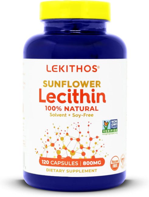 100% All-Natural Sunflower Lecithin Capsules - 120 Count - Rich in Phosphatidyl Choline, Non-GMO, Vegan
