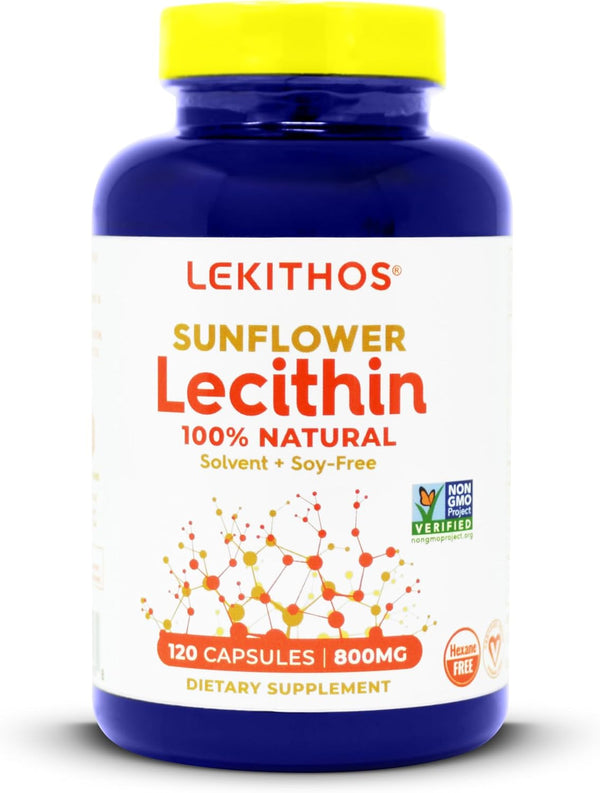 100% All-Natural Sunflower Lecithin Capsules - 120 Count - Rich in Phosphatidyl Choline, Non-GMO, Vegan