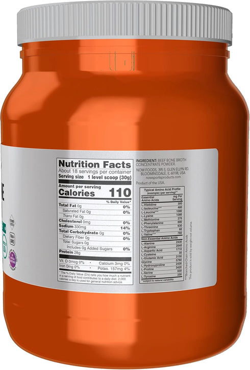 NOW Foods Beef Bone Broth Powder, Premium-Quality Beef Extract, 1.2-Pound