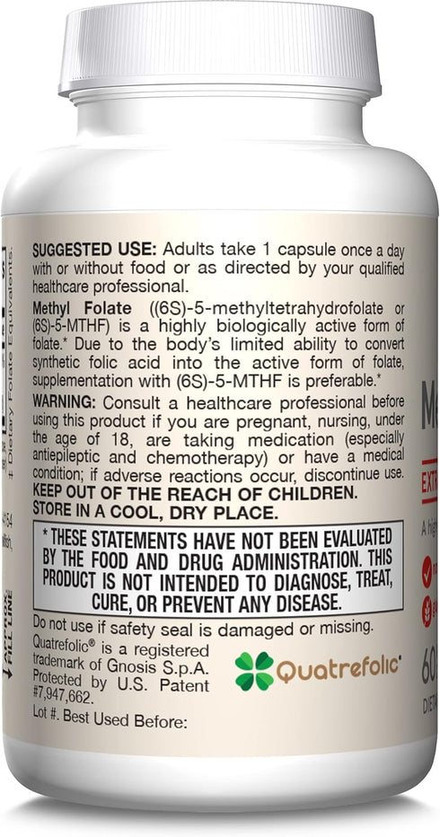 Jarrow Formulas Extra Strength Methyl Folate 400 mcg, 60 Veggie Capsules for Cardiovascular Health