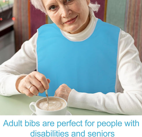 Yuanchu Adult Bibs for Elderly Women Men, Waterproof Oil-Proo Bibs with Chip Collector Wipe-Clean Flexible Plastic