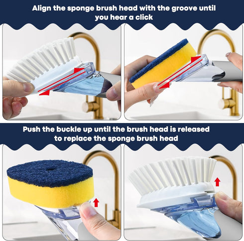 Set 2 Dish Brush with Soap Dispenser Storage with PCS Brush Refills & Holder, Dish Scrubber with Soap Dispenser, Dish