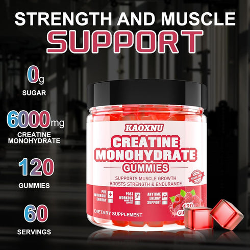 2 Pack Creatine Monohydrate Gummies - 120 CT, 5000mg per Serving, Sugar Free Chewable for Muscle Strength