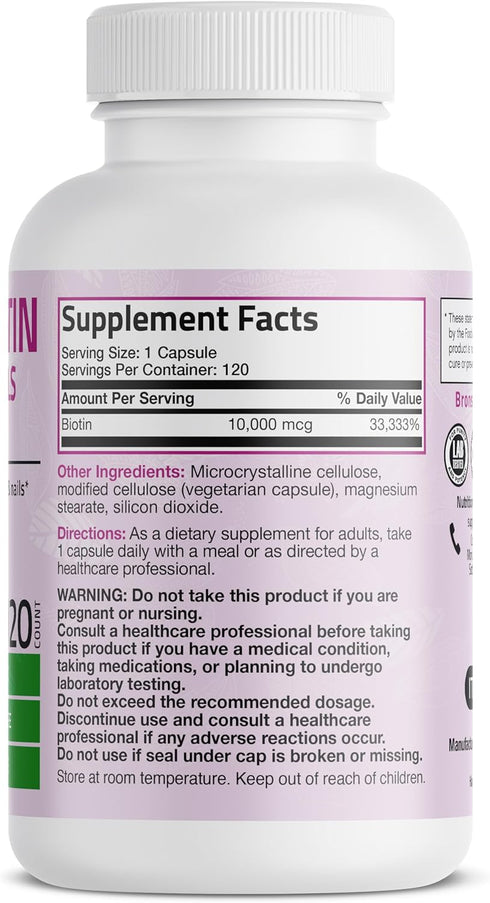 Bronson Ultra Biotin 10,000 Mcg Hair Skin and Nails Supplement, Non-GMO, 120 Vegetarian Capsules