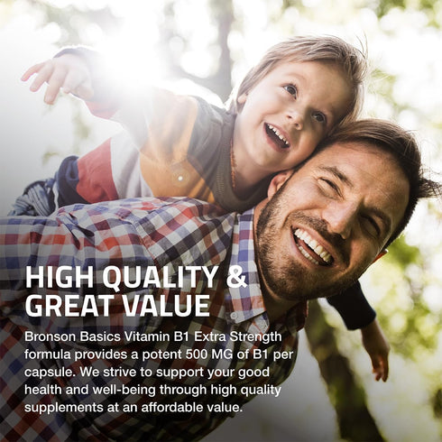 Bronson Vitamin B1 Extra Strength 500 MG, 60 Capsules | High Potency Non-GMO