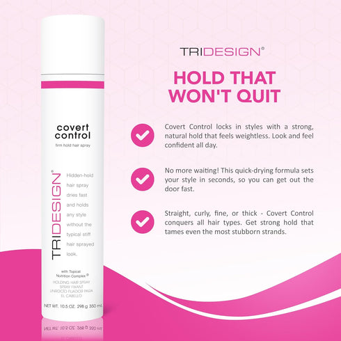 TRI Design Covert Control - Hairspray for Women & Men, Aerosol Strong Hold Hairspray, Fast-Drying Hair Setting Spray, Hair Products for Women & Men, Provides Hidden Control, 10.5 Oz