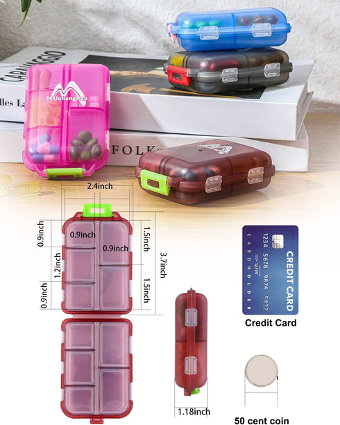 4PS Travel Pill Organizer with 164 Slice Labels, 10 Compartments, Portable Folding Small Pill Case