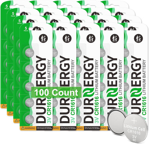 CR1616 3V Lithium Battery, 100 Pack Key Fob Coin Cell, Watch Battery