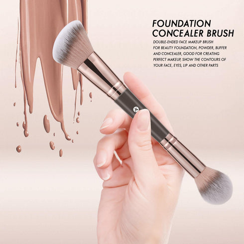 KINGMAS Foundation Makeup Brush, Double-ended Angled/Round Top Contour Brush for Liquid Powder, Concealer Cream Blush
