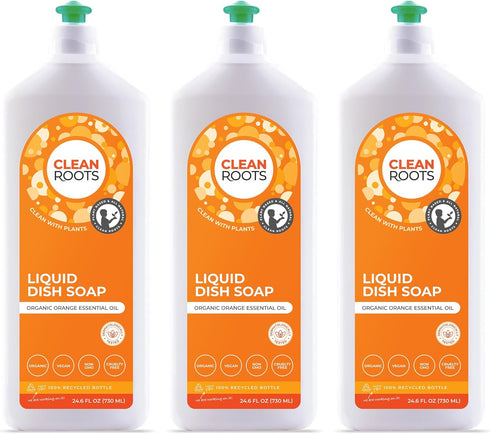 Liquid Dish Soap, EcoGarantie Certified 100% Organic, 24.6 fl oz Pack of Three, Organic Orange Essential Oil