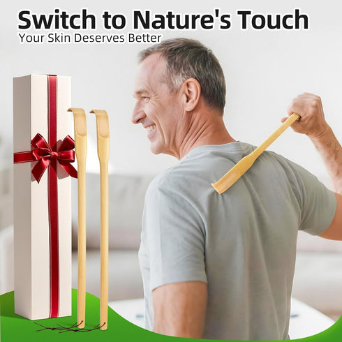 Renook Back Scratcher, Bamboo Wood Massager, 16.5" Long Self-Massager for Instant Relief from Itching, 4-Pack