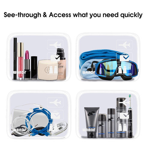 TSA Approved Clear Travel Toiletry Bag with Zippers, Quart Size Cosmetic Pouch for Men and Women (2pcs White)