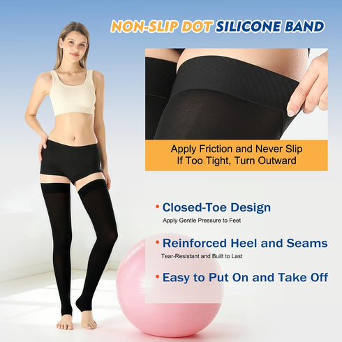Men,15-20 mmHg Thigh High Medical Compression Stockings For Women & Thigh High Compression Socks,Firm Graduated Support
