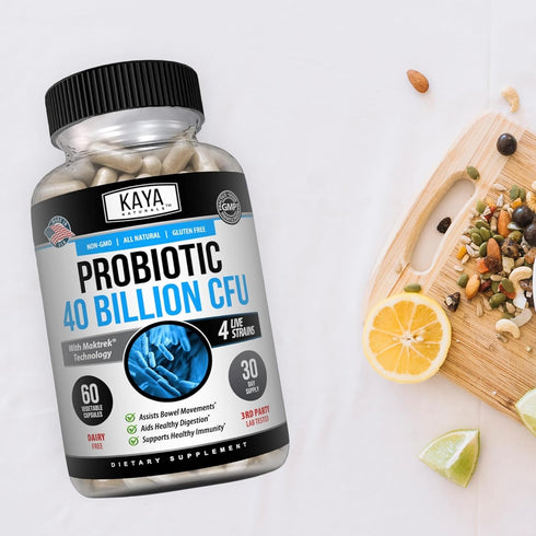 Kaya Naturals Probiotic 40 Billion CFU, 60 Vegetable Capsules, Natural Supplement for Gut Health & Immune Support