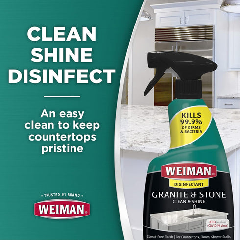Weiman Disinfectant Granite Cleaner and Polish - Safely Clean and Shine Granite, Marble, and Quartz Countertops