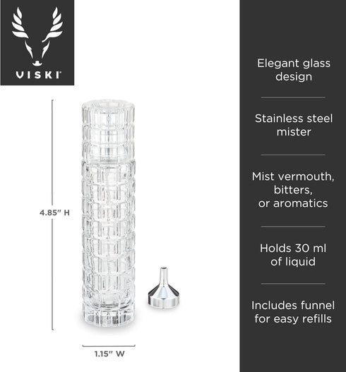 Viski Martini Atomizer, Perfect for Vermouth or Bitters, Travel Spray Bottle, Refillable Bar Sprayer, 30 ml