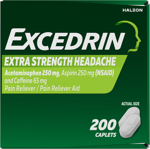 Excedrin Extra Strength Pain Relief Caplets for Headache, Acetaminophen 250mg, Aspirin 250mg, 200 Count