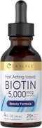 Carlyle Biotin Liquid Drops 5000mcg | 4 fl oz | Berry Flavor, Vegetarian, Non-GMO & Gluten Free