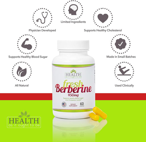 Health As It Ought To Be Fresh Berberine 450mg Supplement | No Preservatives | 60 Capsules