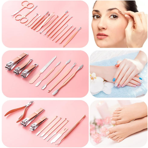 Manicure Set Pedicure Kit, 32 in 1 Professional Nail Clippers Set for Women with Travel Case (Rose Pink)