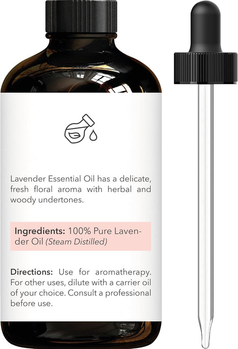 Brooklyn Botany Lavender Essential Oil - Huge 4 Fl Oz - 100% Pure and Natural - Premium Grade with Dropper - for Aromatherapy and Diffuser