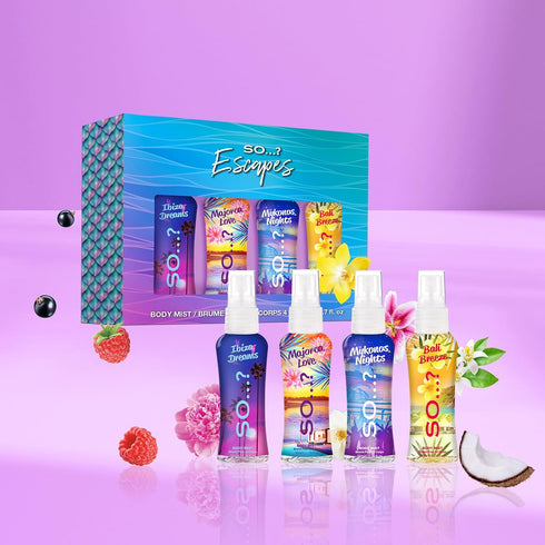 So…?...? Escapes Body Mist Gift Set - Everyday Perfumes for Women - Vegan, Cruelty-Free - 4 pcs