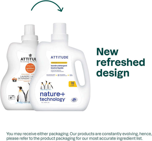 ATTITUDE Liquid Laundry Detergent, EWG Verified, Citrus Zest, 60.8 Fl Oz, 36 Loads, HE Compatible