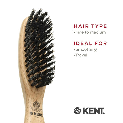 Kent PF10 Natural Boar Bristle Brush for Hair Straightening, Styling, Smoothing - Travel-Friendly