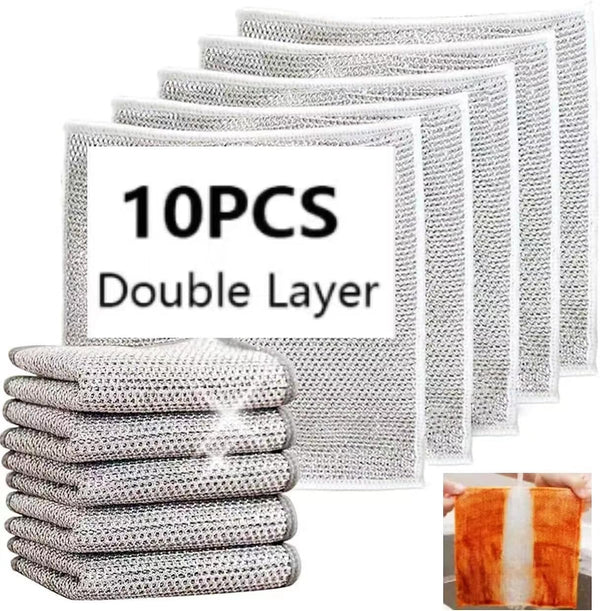 Non-Scratch Wire Cleaning Dishwash Dishcloth, Kitchen Washcloths for Washing Dishes, 10PCS, Silver