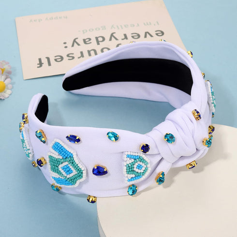 Kentucky Derby Headband for Women, Crystal Jeweled Horseshoe Knotted Headband for Race Day Gifts