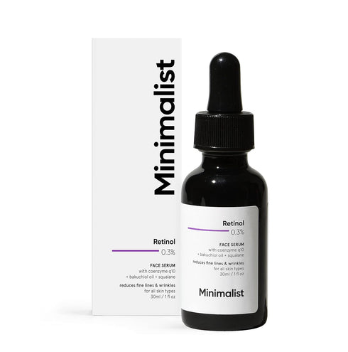 Minimalist 0.3% Retinol Serum with Bakuchiol Oil for Anti-Aging - Night Face Serum with Squalane and Coenzyme Q10