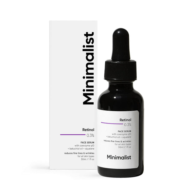 Minimalist 0.3% Retinol Serum with Bakuchiol Oil for Anti-Aging - Night Face Serum with Squalane and Coenzyme Q10