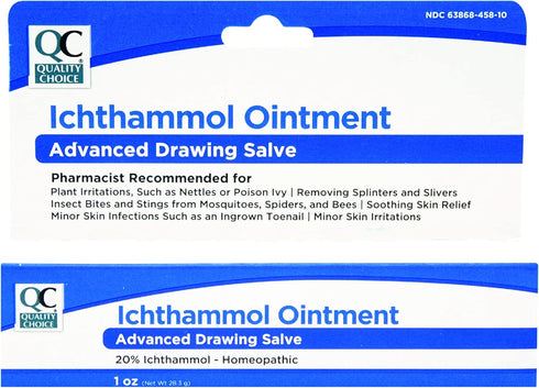 Quality Choice Ichthammol Ointment 20%, Advanced Drawing Salve for Skin Relief from Irritations, Splinter, Acne, 1oz