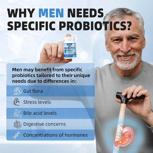 Probiotics for Men 100 Billion CFU - Digestive Health Supplement with Prebiotics & Enzymes, 90 Veg Capsules