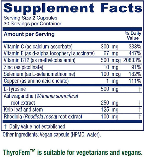 Vitanica ThyroFem, Thyroid Gland Support, Vegan, 60 Capsules