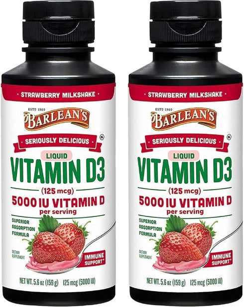 Barlean's Pack of 2 Vitamin D3 Liquid Supplement for Kids and Adults,