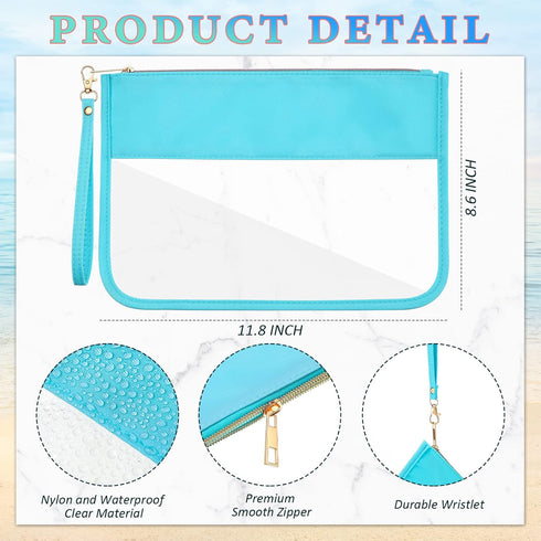 Sanwuta 3 Pcs Preppy Makeup Bag Clear Zipper Pouches for Travel Clear PVC Flat Pouch Nylon Clear Makeup Bags Cosmetic Travel Clear Toiletry Bags Clear Makeup Pouch for Women Girls (Pink, Green, Blue)
