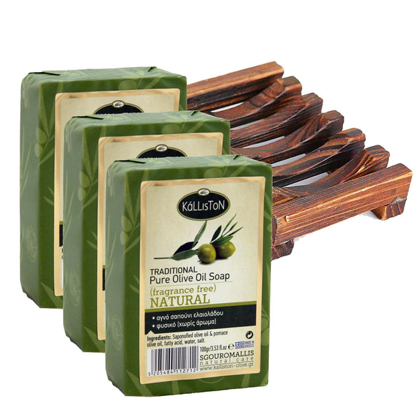 Natural Soap Bars, Extra Virgin Olive Oil, Fragrance Free, Hypoallergenic, Cruelty Free, Pack of 4