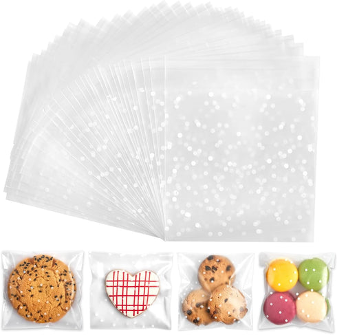 300PCS Self Adhesive Clear Plastic Cookie Bags for Candy Pastry Packaging, 4 x 4 inches