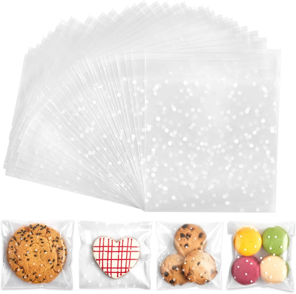 300PCS Self Adhesive Clear Plastic Cookie Bags for Candy Pastry Packaging, 4 x 4 inches