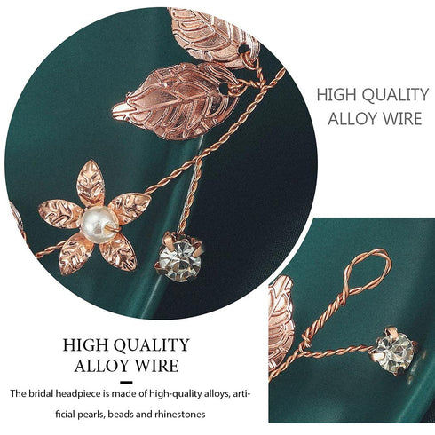 Yean Bride Wedding Hair Vine Headband, Gold Leaf Bridal Accessories for Women (Rose Gold)