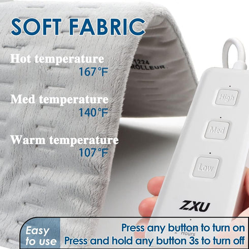 ZXU 12 24 with3 Setting, Heating Pad for Back Pain and Cramps Relief, x Ultra Soft Hot Heated Pad Heat Moist Heat