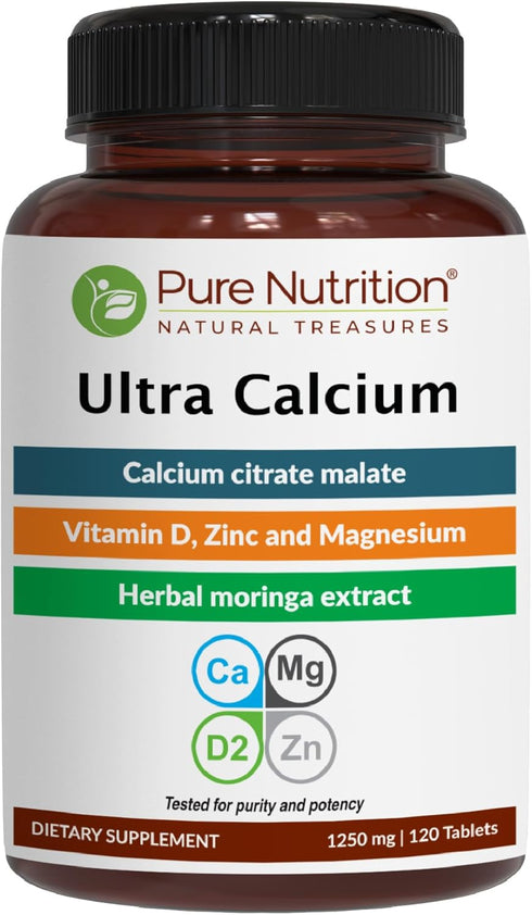 Pure Nutrition Ultra Calcium Citrate, 1250 mg - Highly Absorbable Calcium Supplement with Vitamin D, Magnesium and Zinc