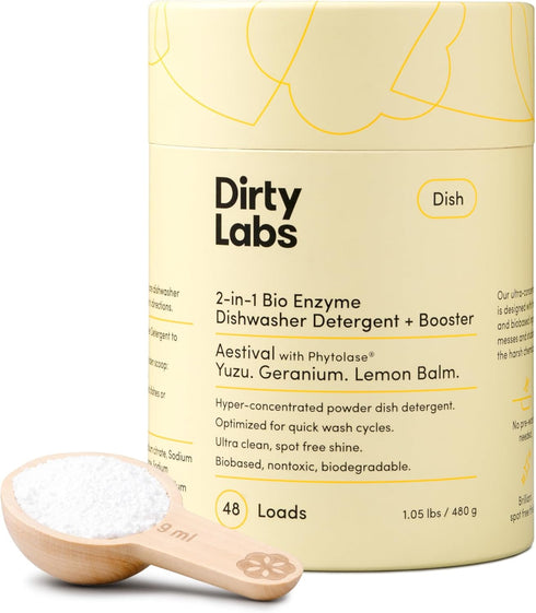 Dirty Labs | Dishwasher Detergent and Booster | Aestival Scent | 48 Loads (1 lb) | Ultra Clean, Spot Free, Quick Wash
