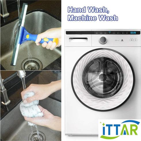 ITTAR Window Cleaner Squeegee, Rotatable Squeegee and Microfiber Scrubber, Extendable Stainless Steel Pole