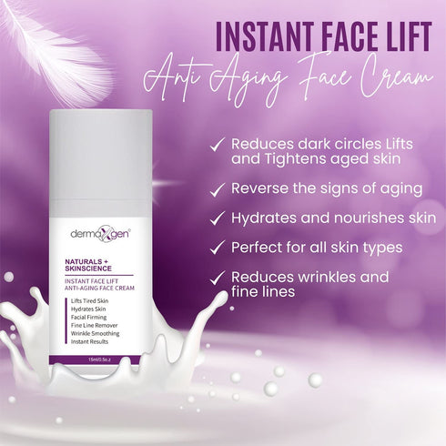Natural Instant Face Lift Cream - Advanced Anti-Aging, Tightening & Firming Solution for Neck, Chest, and Sagging Skin - Targets Puffiness, Fine Lines, Wrinkles and Crow’s Feet - 0.5 oz/15ml